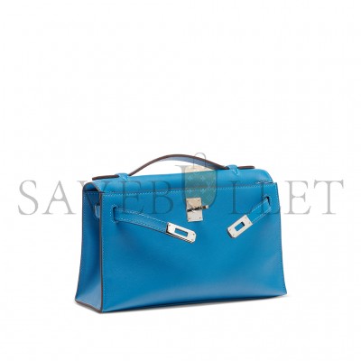 HERMES MASTER A MYKONOS SWIFT LEATHER KELLY POCHETTE WITH PALLADIUM HARDWARE (22*14*7cm) 